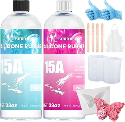 Silicone Mold Making Kit, 15A Liquid Silicone Rubber 66OZ, Translucent Clear Mold Making Silicone Mixing Ratio 1:1 – Bubble-Free, Easy Demold for Resin Molds, 3D Molds, 4H Fast Cure