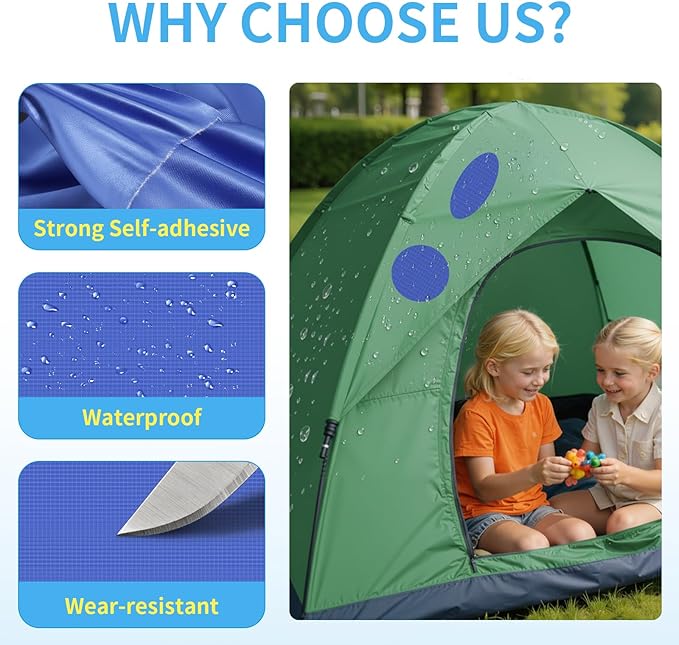 Waterproof Self-Adhesive Nylon Patches for Tent Repair Kit, 24pcs Outdoor Gear Tenacious Repair Tape, Fabric Patches for Clothes, Down Puffer Jacket, Tent, Sleeping Bag, Backpack, Royal Blue