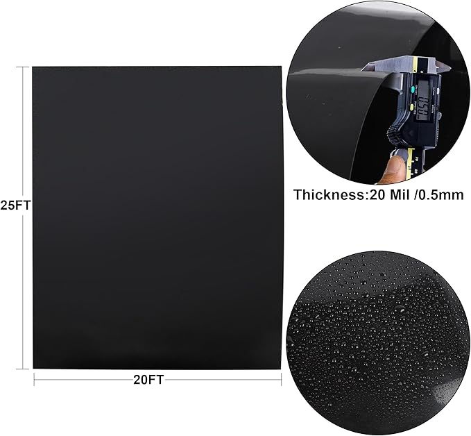 Adroiteet 20 x 25 FT Pond Liner, 20 Mil Fish Pond HDPE Liner, Pond Liners for Outdoor Ponds, Koi Ponds, Garden Fountain, Waterfall