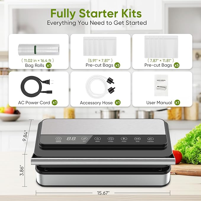Locksworth 85Kpa Food Vacuum Sealer with Digital Timer, Built-in Cutter, and Storage Box