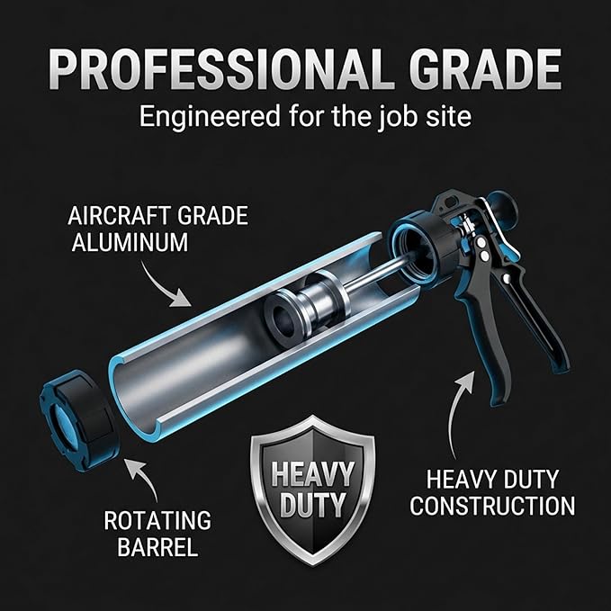 Heavy Duty Caulking Gun | 12:1 Manual Caulk Gun | 20oz Sausage Foil Pack Cartridges 600ml | No Drip Dripless Professional Calking for Painters, DIYers, Automotive, Contractors