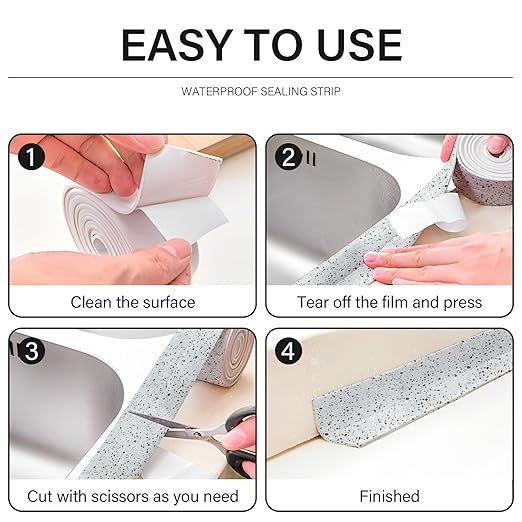 3 Rolls 10.5 Feet Caulk Tape Toilet Caulking Strip Self Adhesive Bathroom Sealing Peel and Stick Caulk Strip for Bathtub, 1.5 Inches (Grey Granite)