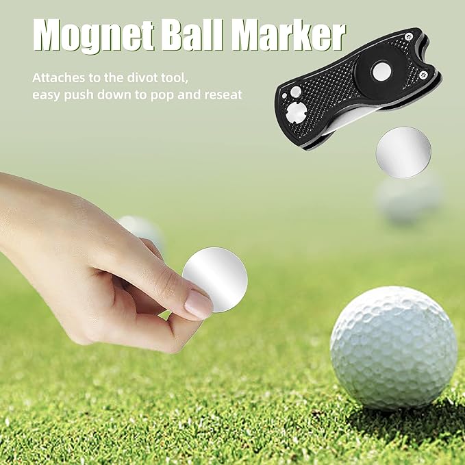 Mile High Life Golf Divot Repair Tool, All Metal Foldable Divot Tool with Pop-up Button & Magnetic Ball Marker, 2-6 Pack