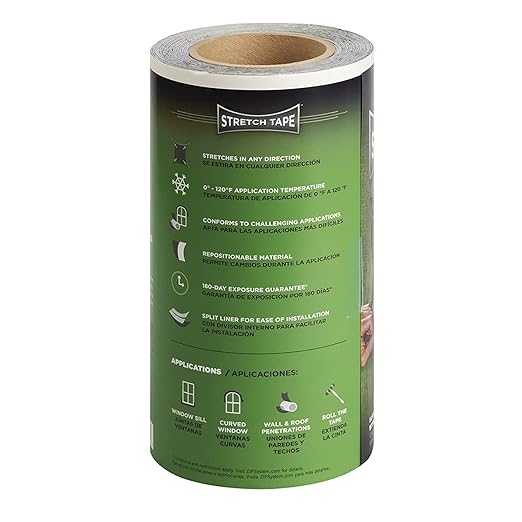 ZIP System Stretch Tape - Flexible Adhesive Flashing - Advanced Acrylic Adhesion - for Sealing Around Curves, Corners, Windows & Doors - Professional-Grade - Weather Protection - 10" x 20' Roll