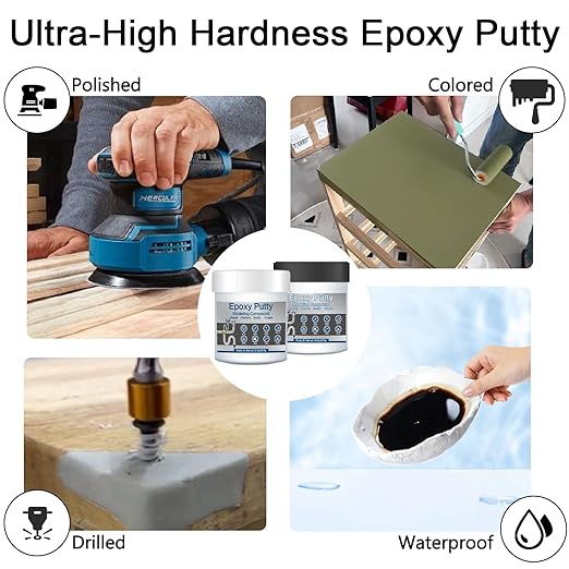 Grey Metal Epoxy Putty for Repair, 2 Part 16Oz Wood Filler Fast Repair Pool Putty for Leaks Underwater Self-Hardening Clay for Metal, Wood, Tile, Plastic, Ceramics AB Epoxy Clay for Sculpting