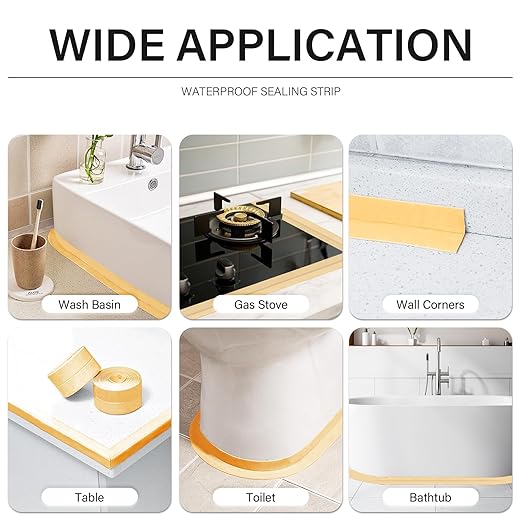 3 Rolls 10.5 Feet Caulk Tape Toilet Caulking Strip Self Adhesive Bathroom Sealing Peel and Stick Caulk Strip for Bathtub, 1.5 Inches (Almond)