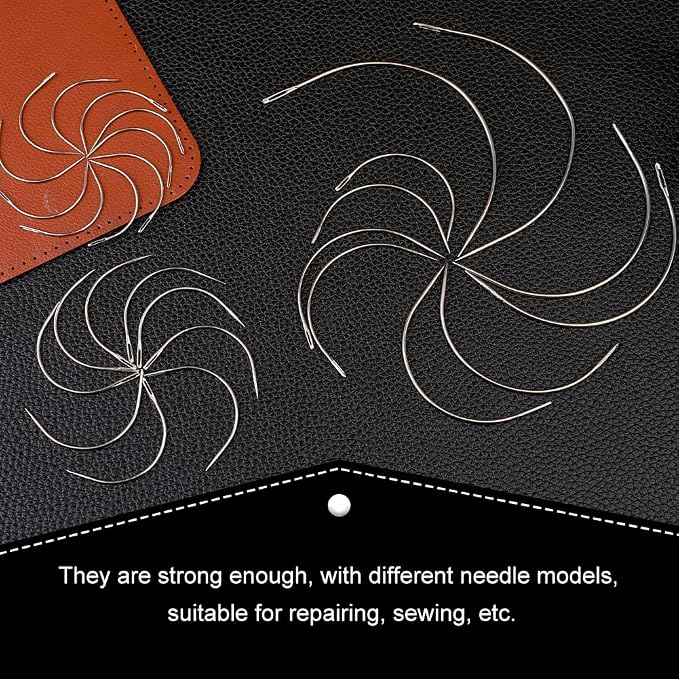 50 Pcs Curved Leather Needles,Curved Leather Hand Sewing Needles with 7 Sizes,Upholstery Needles for Leather Carpet or Canvas Repairing or Craft Projects