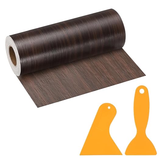 PATIKIL Wood Grain Repair Tape, 6" x 33' Self Adhesive Realistic Wood Tape with Scraper Durable Repair Patch for Furniture Floor Window Door Table DIY Home Decor, Black Walnut