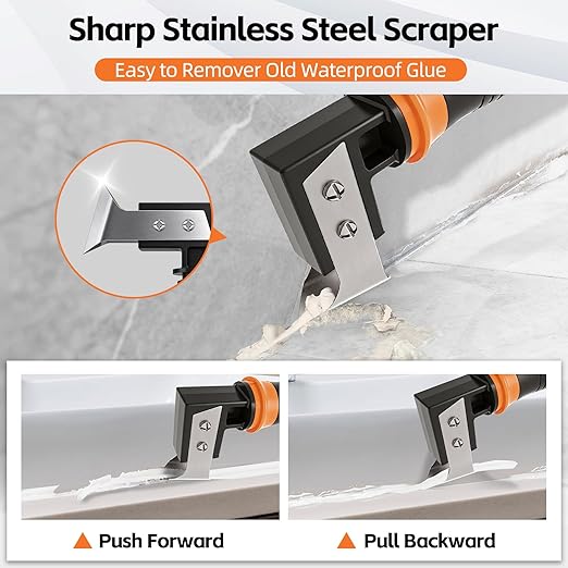 4 in 1 Caulking Tool Kit, Multi-Function Caulk Remover Tool, Grout Removal Tool, Silicone Sealant Cleaner for Bathroom, Shower, Tile, Window, Household Caulk Kit(Orange)