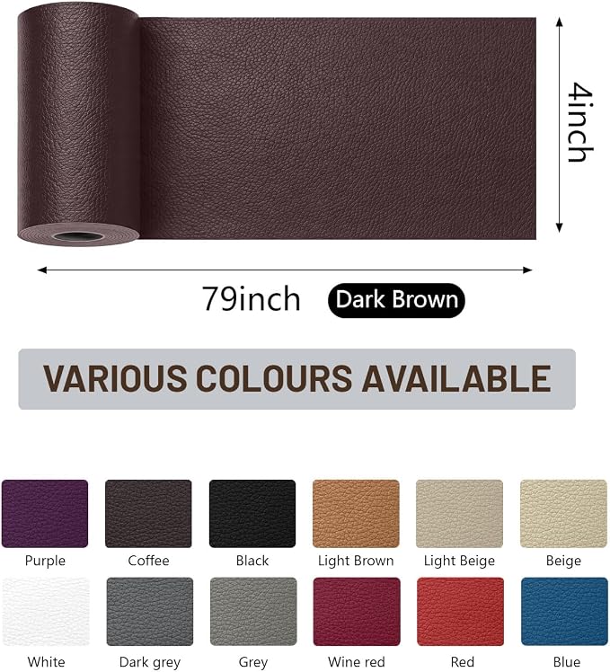 BOUYEER Leather Repair Patch Tape Kit,Self Adhesive Leather Repair for Sofa，Car Seat,Office Chair,Furniture,Jacket,Waterproof Strong Adhesive Vinyl Repair Kit. 4 in x 79 in,Dark Brown