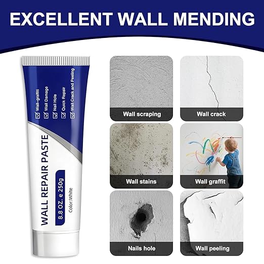 Wall Repair Paste Tube – Drywall Repair Kit, White Multi-Functional Quick Drying Wall Mending Agent for Cracks and Holes, with Scraper and Sandpaper