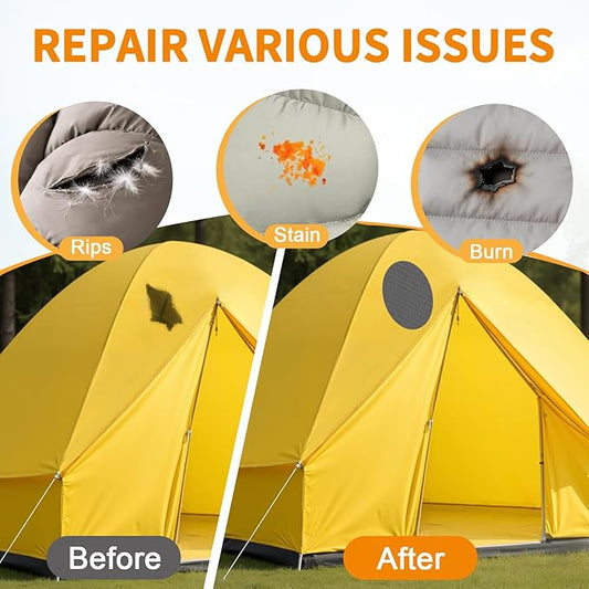 Waterproof Self-Adhesive Fabric Repair Tape - Tent Repair Kit,4pcs Nylon Fabric Patches for Jacket, Clothes, Puffer Down Jacket,Sleeping Bag, Outdoor Gear Tenacious Repairs Tape, Darkgray