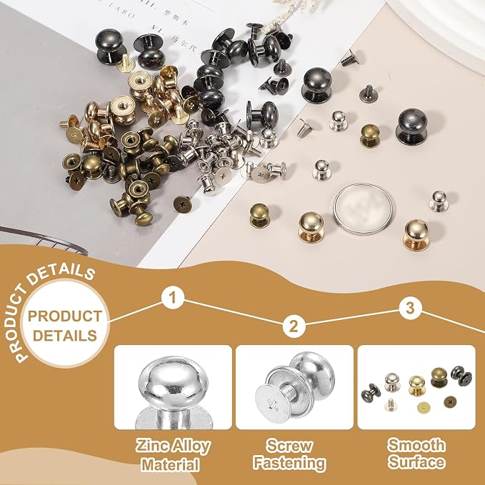 PATIKIL 9 mm Leather Rivets, 20 Sets Ball Head Stud Screw Back Round Head Button Chicago Screw Nipple Stud Rivet for Leather DIY Craft Handbag Belt Repairs, Silver Tone