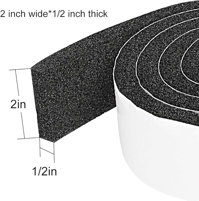 3 Rolls 2 Inch W 1/2 Inch T Weather Stripping Air Conditioner Open Cell Foam Seal Tape, Window Insulation High Resilience Seal Strip for Doors Window,Total 16FT