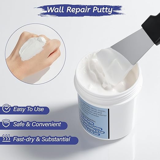 Oriflame Drywall Repair Kit: 8.5 Ounce Spackle Wall Repair with Patch/Scraper/Sandpaper/Gloves - White Wall Putty for Nail Holes/Cracks/Dents/Stains/Peeled Wall (3)