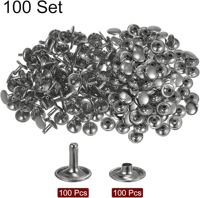HARFINGTON 100 Sets Leather Rivets 12 x 12mm Metal Double Cap Rivet Snaps Studs Fasteners with 3pcs Setting Tools Rivets for Leather Craft DIY Repair Decoration, Gunmetal
