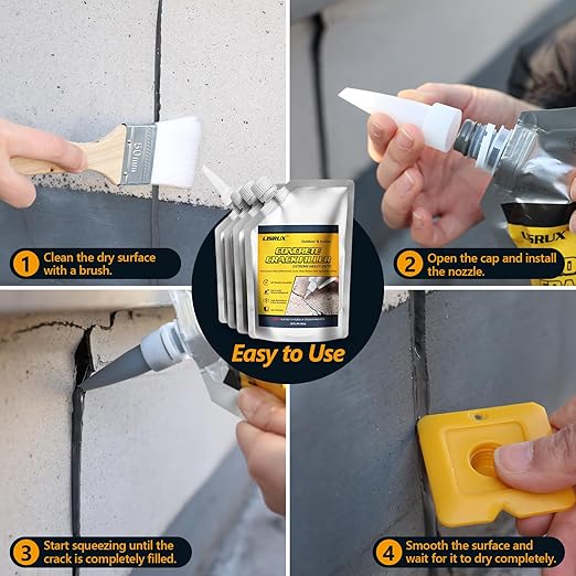 Concrete Crack Filler,5 LB High Elasticity Cement Crack Filler,Self-Leveling Quick-Drying & Waterproof Concrete Caulk,Concrete Repair for Driveway,Walkway,Patio,Joint,Indoor and Outdoor,Grey (80oz)