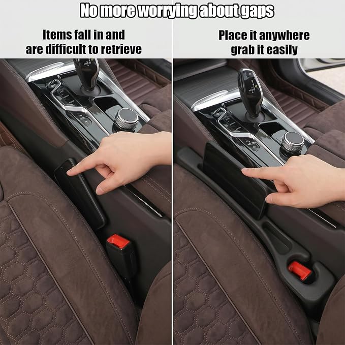 2PCS Car Seat Gap Filler, PU Leather Seat Gap Filler Strip, Anti-Drop Car Seat Gap Plug Catcher, Car Gap Seat Filler Between Seats for Cars SUVs Trucks (Black)