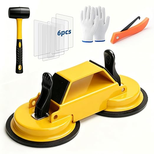 Floor Gap Fixer Tool Enhanced Suction Cup 45°Striking Surface Floor Laminate Flooring Tools with Suction Cup and Mallets and 6pcs Sticky Pads Slot Cutter for Vinyl Flooring Repair Tool (Yellow)