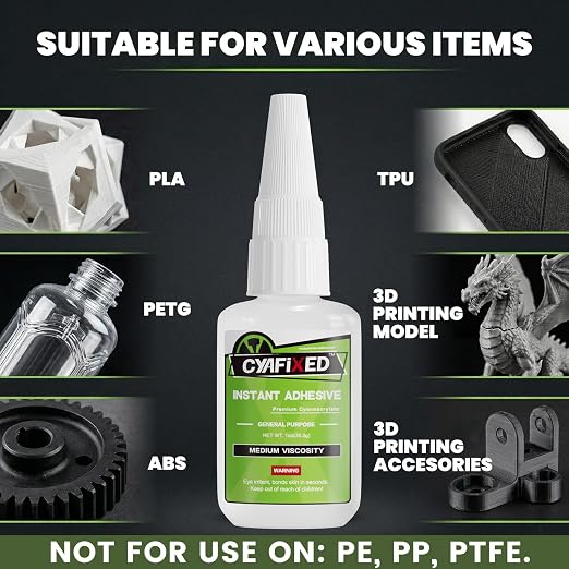 3D Printer Plastic Super Glue Clear 1oz, Medium Superglue Repair 3D Printing Miniature PLA PETG, All Purpose Instant Waterproof Cyanoacrylate Adhesive Bonding for Metal Glass Ceramic Wood Rubber