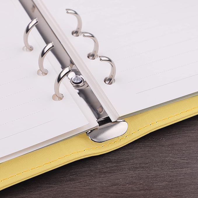 Antner A6 Binder 6 Ring Refillable Notebook Planner Cover for A6 Refill Paper, PU Leather Loose Leaf Personal Budget Planner Money Organizer Binder with Magnetic Buckle Closure, Yellow