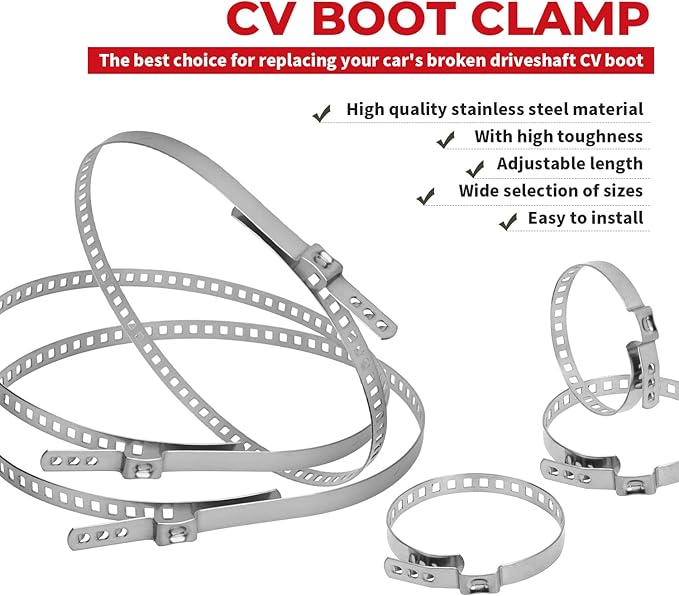 12 PCS For Auto/ATV CV Joint Axle Boot Clamp Pliers Tool with CV Boot Clamps Kit, 10 Crimp Bands-Ear Type Extension For Most Cars