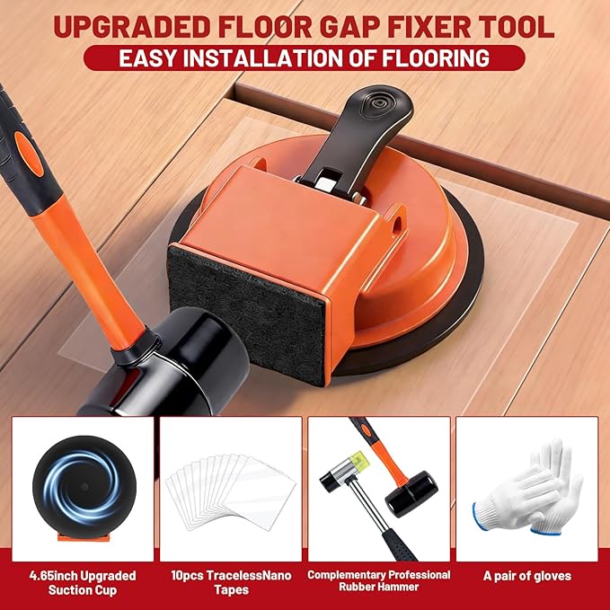 Floor Gap Fixer Tool Kit with 2 Rubber Mallets, 10 Reusable Sticky Pads, Suction Cup Laminate Flooring Tool for Fix Gaps, Heavy Duty Laminate Floor Gap Repair Kit for Vinyl Plank & Hardwood Floor