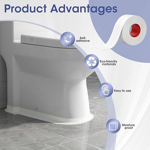 Caulk Tape Waterproof Self Adhesive, Peel and Stick Caulking Strip for Bathtub Toilet and Kitchen Sink, Flexible PVC Bathroom Seal Tape for Shower Edge and Gap Repair (3 Rolls)