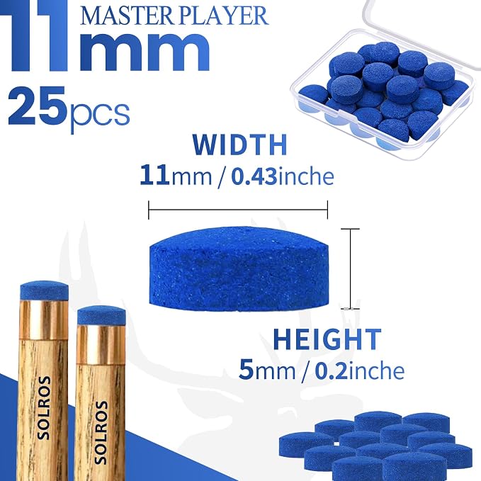 Billiard Pool Cue Tips - Pool Cue Stick Tips Replacement Repair Kit Billiard Cue Tips with Storage Box for Pool Table Cues Stick Tips Head and Leather Snooker Stick - SOLROS
