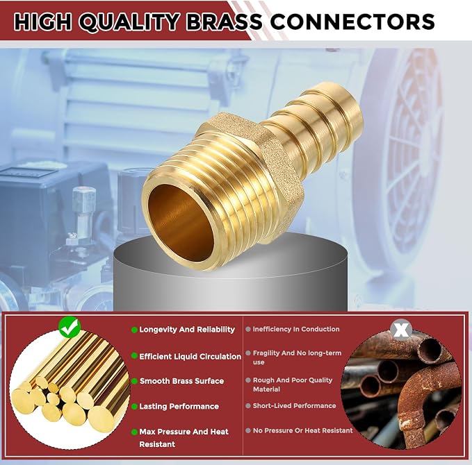 Pack of 1 Brass Hose Barb Fittings 1/2" Hose Barb to 1/2" NPT Male Fittings