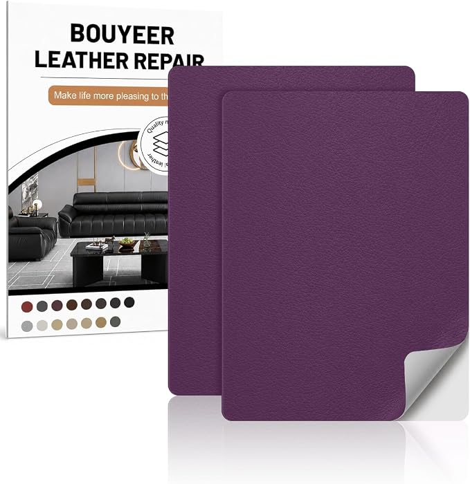 BOUYEER Leather Repair Patch Tape Kit,Self Adhesive Leather Repair for Sofa，Car Seat,Office Chair,Furniture,Jacket,Waterproof Strong Adhesive Vinyl Repair Kit. 8 in x 11 in,Purple