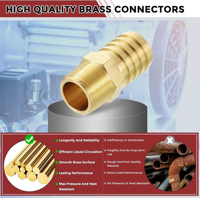 Pack of 1 Brass Hose Barb Fittings Adapter Connector 1" Hose Barb to 3/4" NPT Male Fittings for Home Machines, Massage Bathtubs, and Irrigation Systems