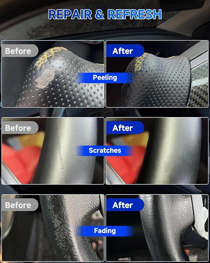 for Tesla Steering Wheel Repair Kit - 8PCS Leather & Vinyl Scratch Restorer for Model 3/Y/S/X, Leather Restoration Kit DIY Fix for Tears, Scuffs, Worn Spots & Color Fading (Black)