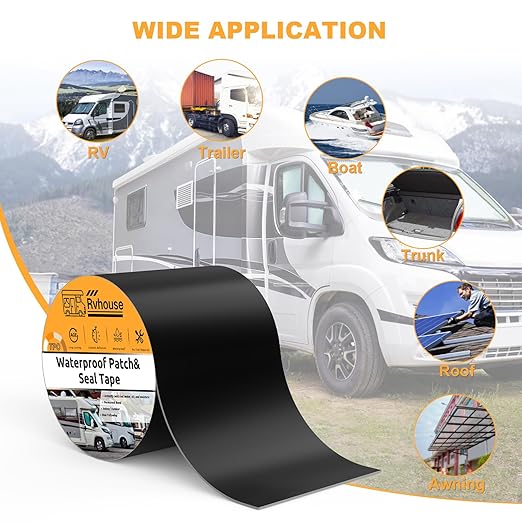 Waterproof Patch and Seal Tape, 4" x 13 ft, UV Protective Extra Thick Sealant Tape for RV Roof Leak Repair, Permanent Bond for Cracks, Tears, Holes – Weatherproof for Camper Trailer Boat Tent