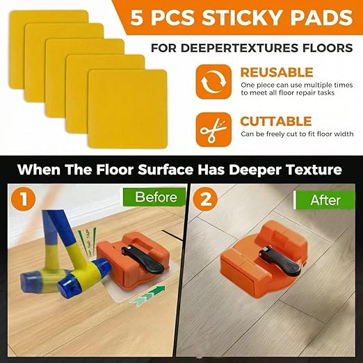 Floor Gap Fixer Kit – Heavy Duty Repair Tool with 180lb Suction Cup, Rubber Mallet & 5 Reusable Pads, Felt-Covered Dual Striking Surface for Laminate, Hardwood & Vinyl Plank Repairs