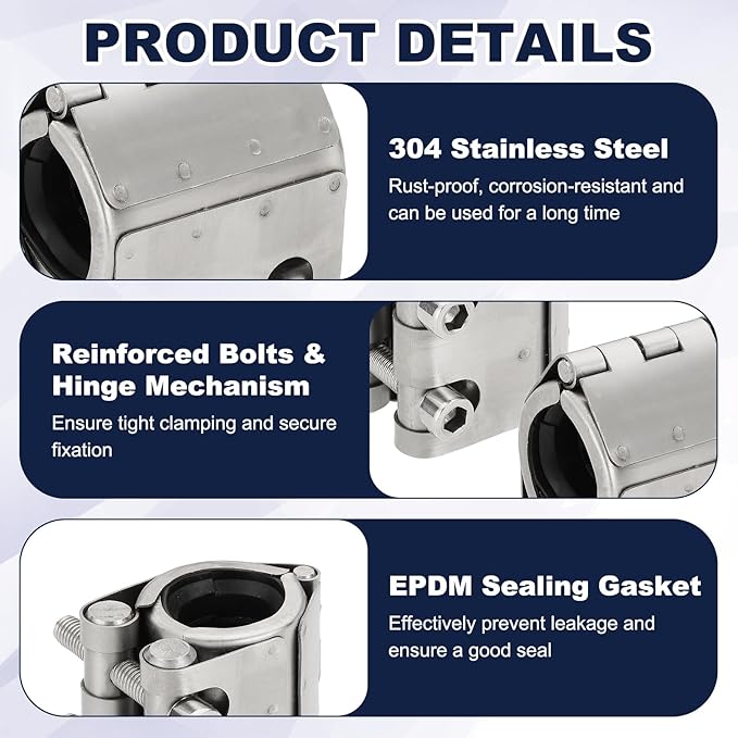 HARFINGTON Pipe Repair Clamp 1-1/9" OD 26mm-29mm 304 Stainless Steel Leak Sealer Emergency Pipe Repair for Plastic Metal Tubing Water Gas Oil Lines, Silver