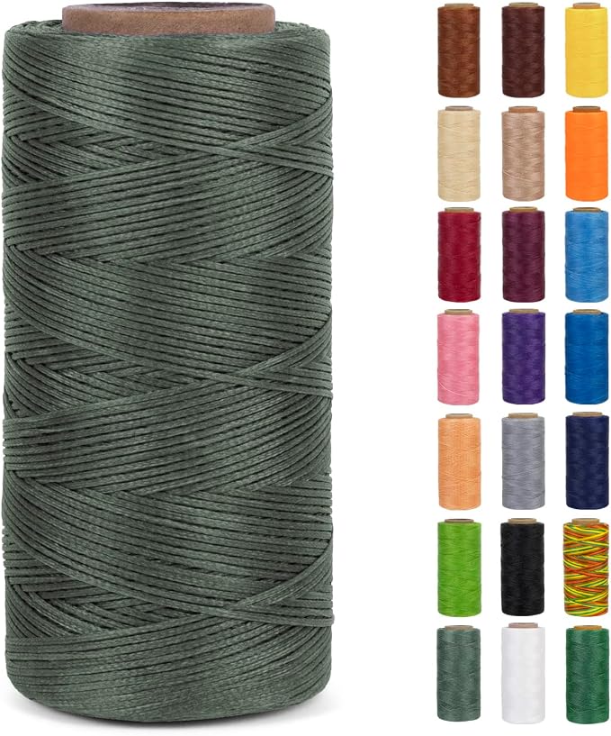0.8mm Waxed Thread for Leather Sewing, 284 Yards, 150D Flat Wax String, Waxed Cord for Bracelet Making, Bookbinding, Shoe Repairing, Leather Projects, DIY Crafts (Gray)