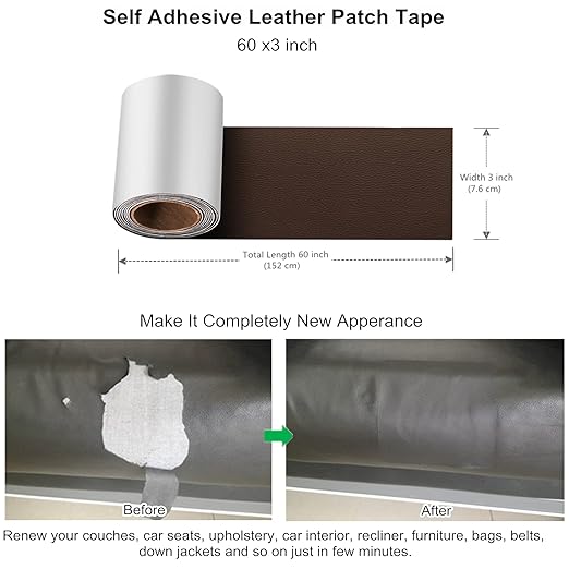 ILOFRI Self Adhesive Leather Repair Patch Tape 3x60 inch, Vinyl and Leather Repair Kit for Couches, Furniture, Car Seat, Boat Seat, Sofa, Vinyl Upholstery, Chair, Interior - Dark Brown #2