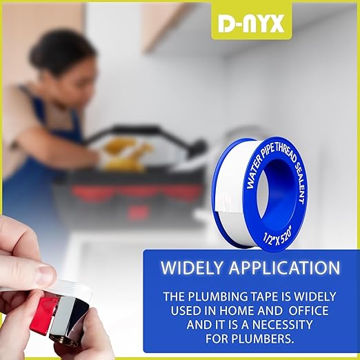 D-NYX Teflon Tape 4 Rolls 1/2 Inch(W) X 520 Inches(L) Teflon Duct Sealant Tape for Shower Head, Plumbing Thread Tapes, Water Pipe Sealing Plumbers PTFE Thread Seal, Pipe Dope Plumbers Accessories