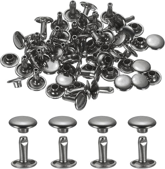 uxcell 120Set Leather Rivets, 7mm Double Cap Rivet Tubular Metal Studs Repairs Decoration Craft Accessories for Repair Decorate Leather Craft Belt Bag Shoes Purse Belts, Metallic Black