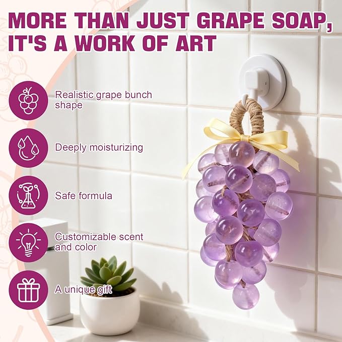 Soap Making Kit for Adults, Grape Soap Complete, Melt and Pour Soap Making Supplies, Contains Mould Soapbase Essential Oils Fragrances and Dried Flowers for Beginners and Mother's Day