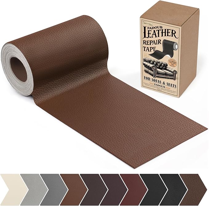 Fadoub Leather Repair Patch, 4 x 63In Self Adhesive Leather Repair Tape for Furniture, Vinyl Repair Tape for Repairing Vinyl, Couch, Sofa, Car Seats, Car Interior (Brown)