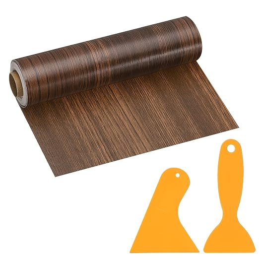 PATIKIL Wood Grain Repair Tape, 8" x 33' Self Adhesive Realistic Wood Tape with Scraper Durable Repair Patch for Furniture Floor Window Door Table DIY Home Decor, Jet Black Wood Grain