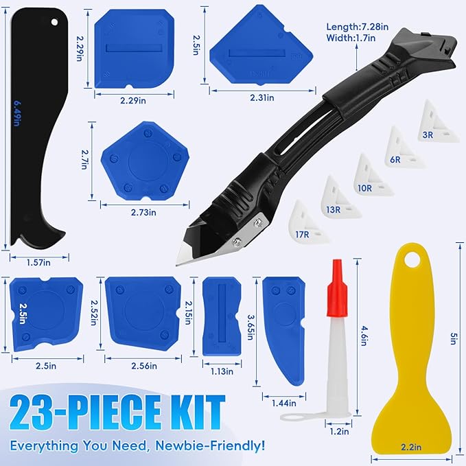 for 23-Piece Caulking Tool Kit, 3-in-1 Grout Removal Tool, Caulk Finishing Tool, Grout Scraper, Reusable Silicone Pads, DIY Perfection for Bathroom, Kitchen & Window, Sink Joints & Frames