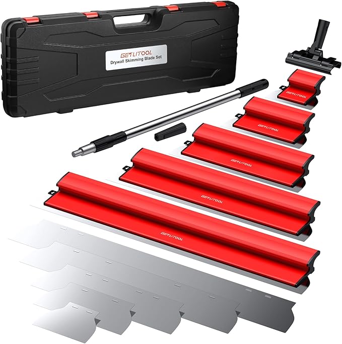 GETLITOOL 5PCS Paint Putty Scraper with Spare Blade, 5.9" to 31.5" Skimming Blades, Heavy Duty Drywall Knife Tool with Extension Pole for Drywall Repair, Joint Filling, Surface Finishing
