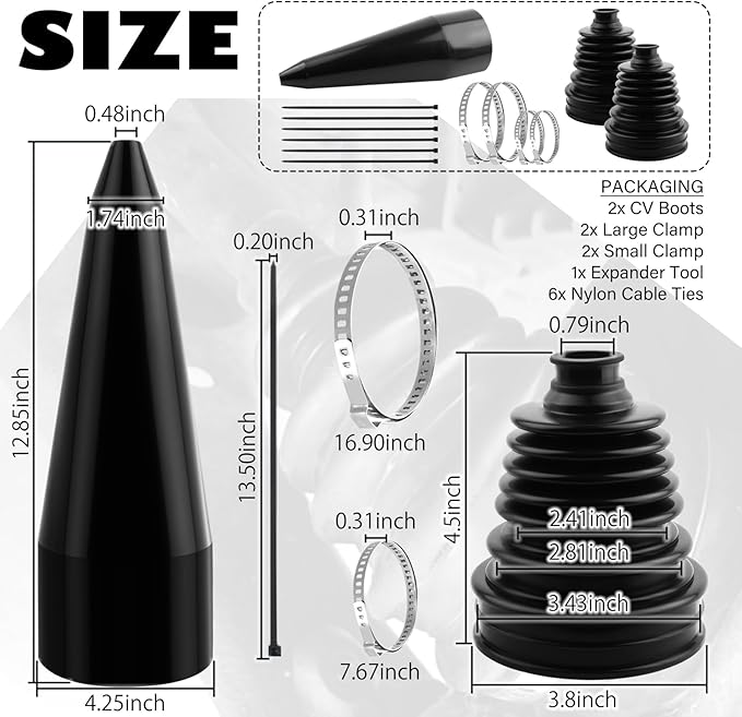 2PCS CV Boot Repair Kit with Expander Tool and Clamps,Silicone CV Axle Boot Repair Kit for 2.41" 2.81" 3.43" Calibers, Tie Rod Boots for Joint Dustproof and Waterproof