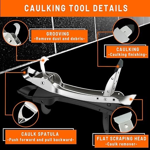 Caulking Tool Kit Stainless Steel Grout Removal Tool,4 in 1 Tile Caulk Remover Tool,Silicone Scraper Caulk Finishing Tools for Kitchen Bathroom Floor Sealant Caulking Window Sink Joint