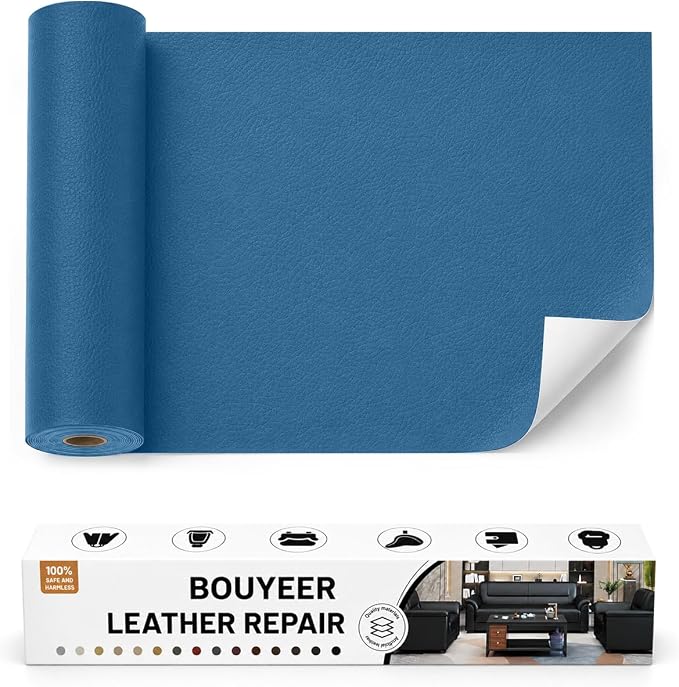 BOUYEER Leather Repair Patch Tape Kit,Self Adhesive Leather Repair for Sofa，Car Seat,Office Chair,Furniture,Jacket,Waterproof Strong Adhesive Vinyl Repair Kit. 16 in x 31 in,Blue