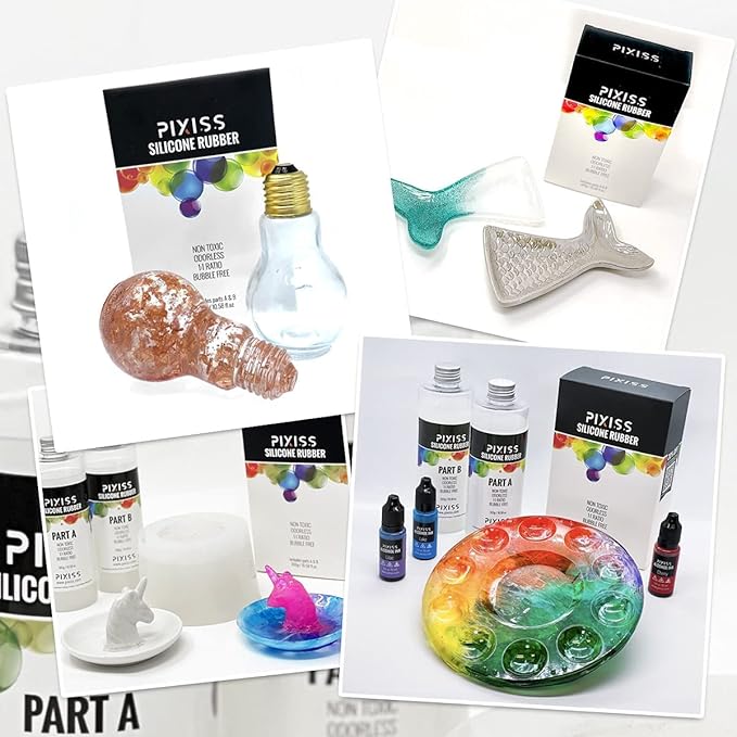 Pixiss Silicone Mold Making Kit (2 Gallon) Liquid Rubber Bubble Free Translucent Clear Silicone-Mixing Ratio 1:1-Molding for Resin Molds, Molds DIY (8.4kg/296oz Kit)