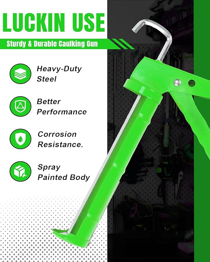 Holothurian Caulking Gun, Caulk Gun No Drip,Sealant Finishing Tool Grout Scraper for Kitchen Bathroom Window Sink Joint, 1/10 Gallon Cartridge, 10:1 Thrust Ratio, Green